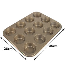 Load image into Gallery viewer, FineDecor Nonstick Muffin Cake Pan, Bakeware 12-Cavity Muffin Tin With Grips For Oven Baking- 12 Cup (Champagne Gold), FD 3122