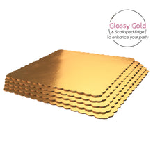 Load image into Gallery viewer, FineDecor Gold Cake Board 10 INCH Square Cardboard (5 Pieces), Cardboard Square Cake Rectangle Base, 10 Inches Diameter (Gold)