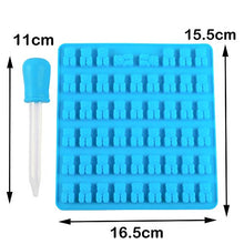 Load image into Gallery viewer, FineDecor 53 Cavity Silicone Gummy Bear Mold with 1 Dropper, Silicone Bear Designed Gummy Jelly Candy Mould Chocolate Mold (Blue)