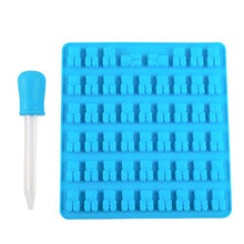 Load image into Gallery viewer, FineDecor 53 Cavity Silicone Gummy Bear Mold with 1 Dropper, Silicone Bear Designed Gummy Jelly Candy Mould Chocolate Mold (Blue)