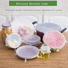 Load image into Gallery viewer, FineDecor Collapsible Microwave Safe Silicone Leak-Proof Round Stretch Lids (6 Pcs) Reusable Covers for Bowls, Dishes, Plates, Cans, Jars FD 3398
