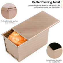 Load image into Gallery viewer, FineDecor Premium Nonstick Carbon Steel Bread Mould, Loaf Pan, Bread Pan, Toast Mould, Bread Tin with Cover Bakeware (Gold) for 500 gm, FD - 3039.