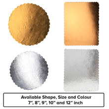 Load image into Gallery viewer, FineDecor Round Gold Cake Board Combo - 7 Inch, 8 Inch, 9 Inch, 10 Inch, 12 Inch Round Cardboard (25 Pieces) Gold