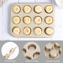 Load image into Gallery viewer, FineDecor Nonstick Muffin Cake Pan, Bakeware 12-Cavity Muffin Tin With Grips For Oven Baking- 12 Cup (Champagne Gold), FD 3122