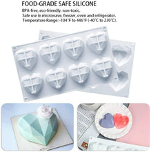 Load image into Gallery viewer, FineDecor Diamond Heart Shape Silicone Mousse Cake Mould for Chocolate Bombs, Non-stick Mould Tray for Valentine, Desserts, FD 3165 (8 Cavity)