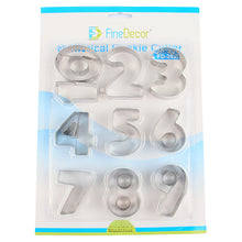Load image into Gallery viewer, FineDecor Bakeware Stainless Steel 0 to 9 Numbers Cookie Cutter Mold Tools for Fondant Biscuit,Cake,Fruit,Vegetables,or Dough Cut (10 Pcs) - FD 2933
