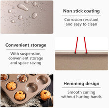 Load image into Gallery viewer, FineDecor Nonstick Muffin Cake Pan, Bakeware 12-Cavity Muffin Tin With Grips For Oven Baking- 12 Cup (Champagne Gold), FD 3122