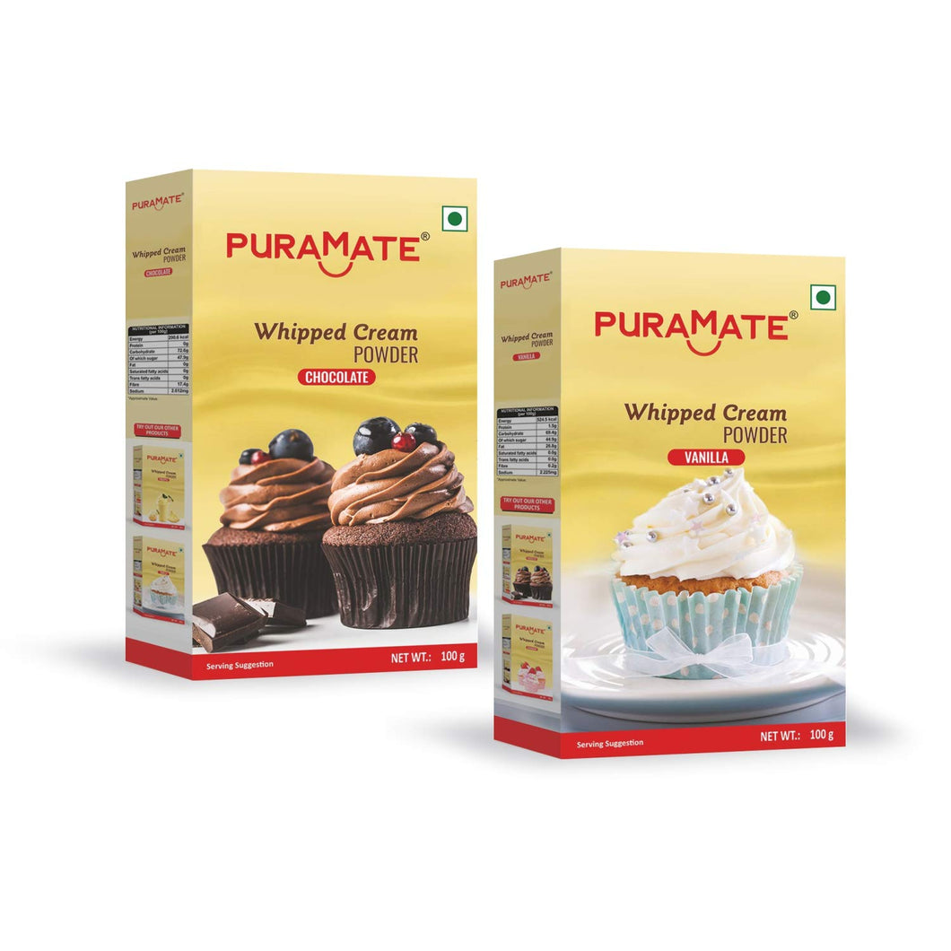 Puramate Whipping Cream Powder Combo (Vanilla 100g & Chocolate 100g)