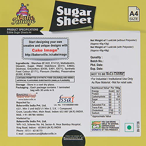 CAKE IMAGE Sugar Sheets / Icing Sheets / Frosting Sheets for PhotoCake A4 (30 Pieces for Photo Cake Printer)