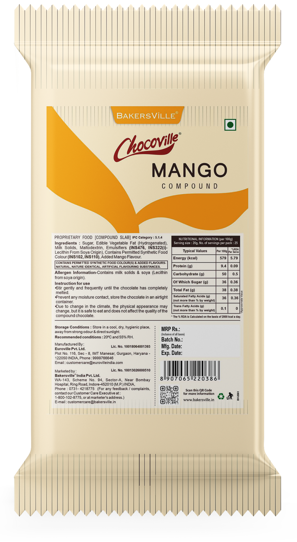 Chocoville Mango Compound Slab, 500g