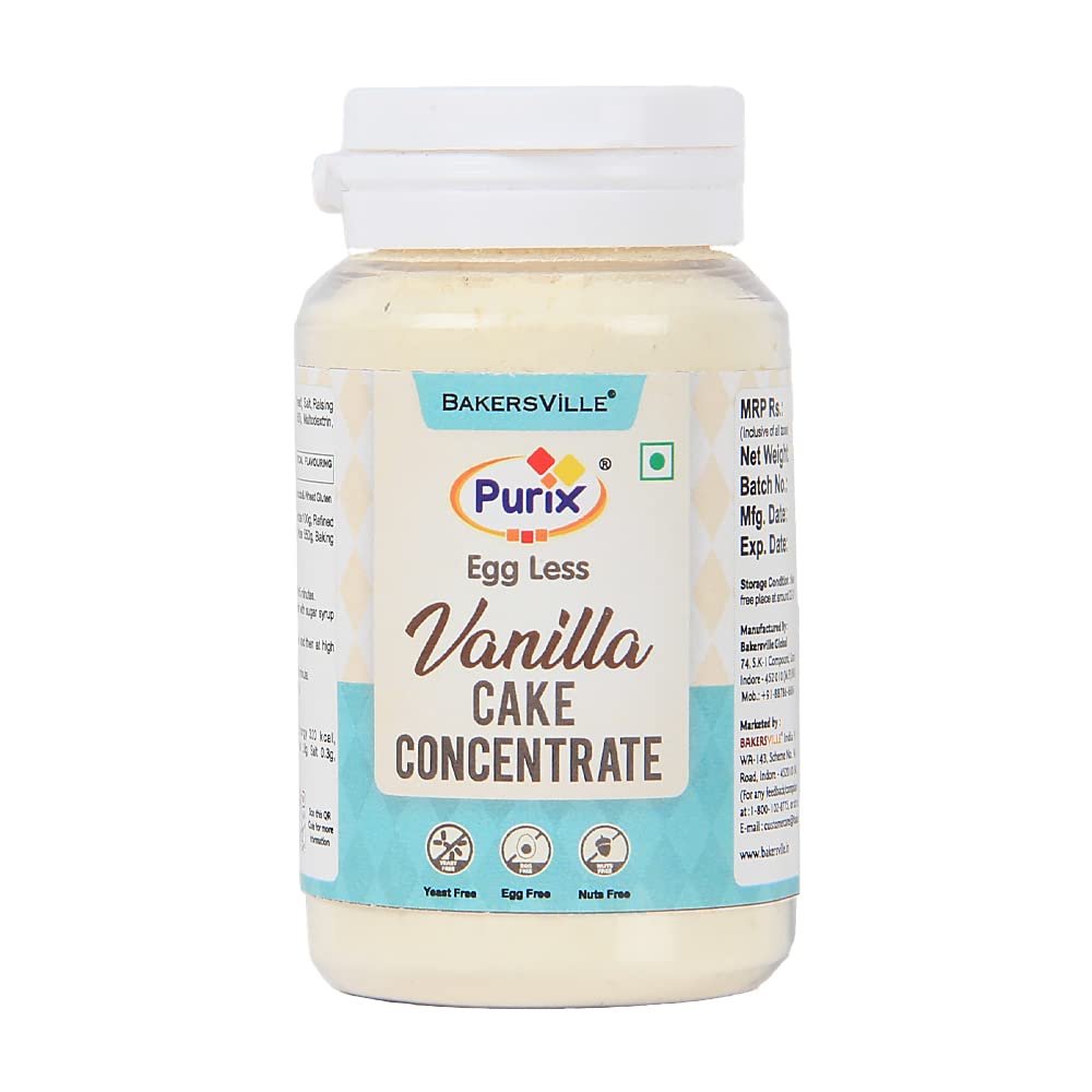 Purix Premium Eggless Concentrate Vanilla Cake Mix | Egg-Less | Vegan | Extra Soft | Instant Cake Mix Powder | 100g