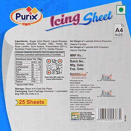 Purix A4 Size Edible Icing Sugar Sheet for Photo Cake Printer Edible Frosting Sheets Baking (25 Sheets)