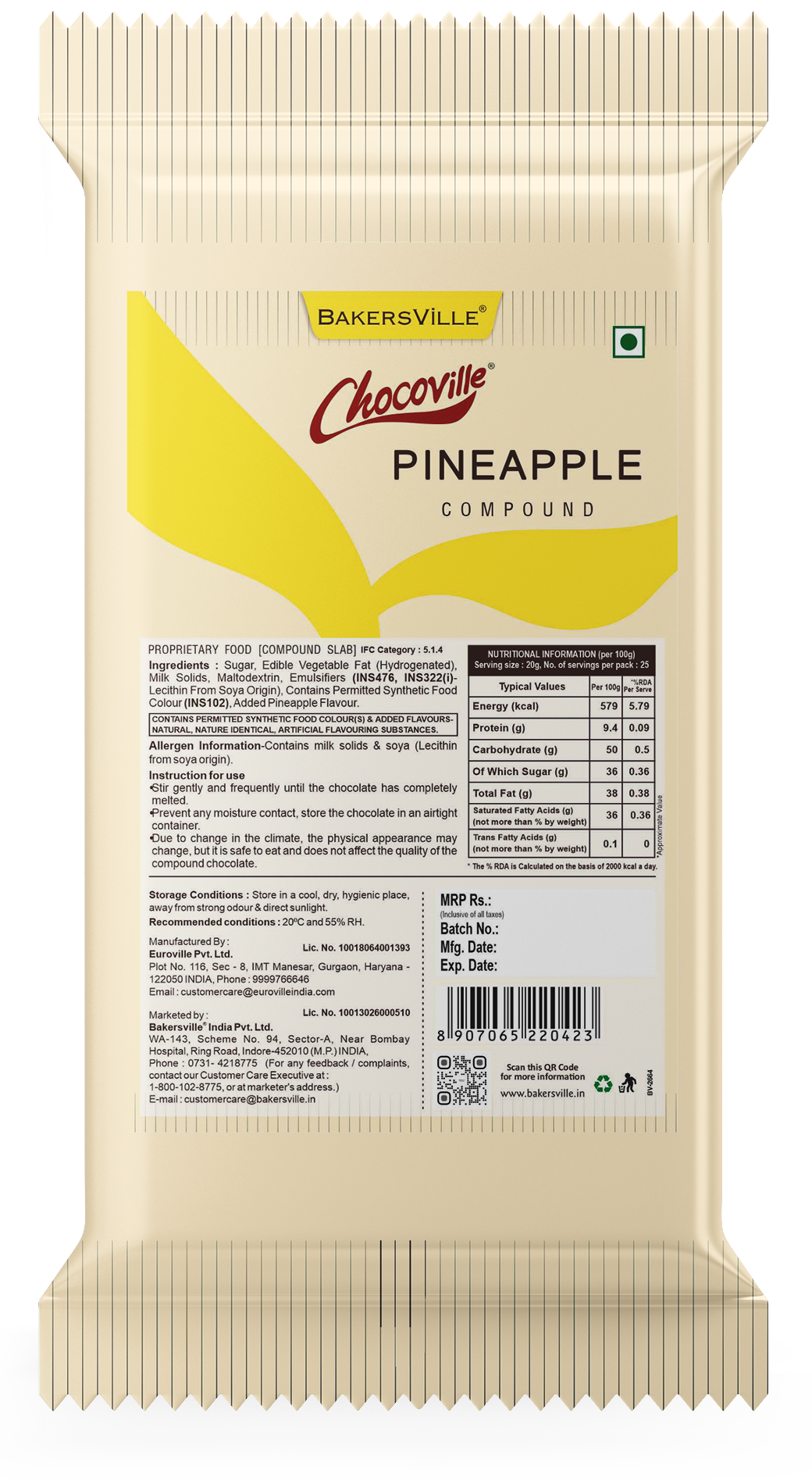 Chocoville Pineapple Compound Slab 500g