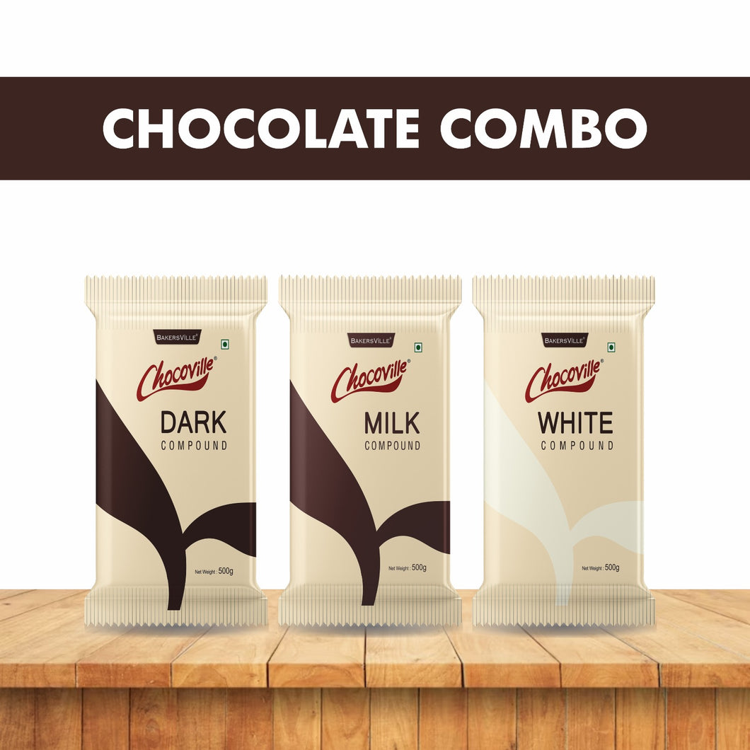 Combo of Chocoville Compound slab, 500g (Dark, Milk and White)