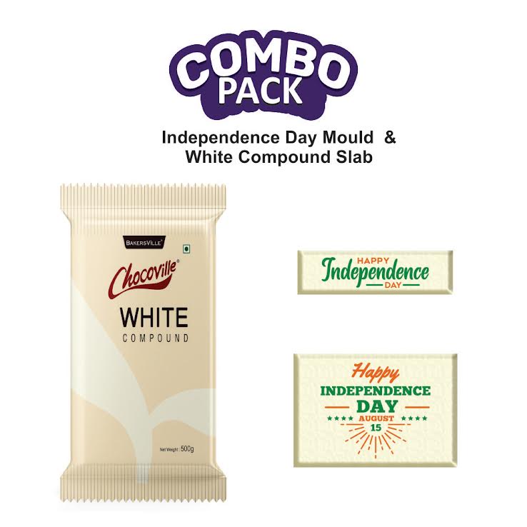 Chocoville White Compound Slab with Independence Day Decorative Mould – Festive Celebration Combo