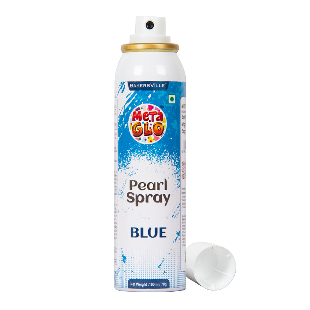 MetaGlo Edible Pearl Spray ( Blue ), 100ml | Cake Decorating Spray Colour for Cakes, Cookies, Cupcakes Or Any Consumable For A Dazzling Metallic Shimmer Effect, Blue