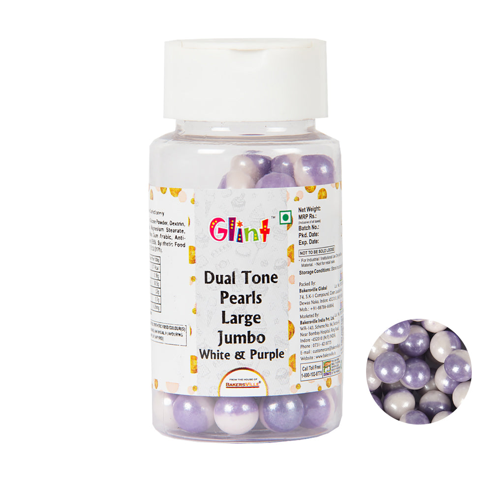 Glint Dual Tone Pearl Balls for Cake Decoration ( 10mm ) ( White & Purple ), 75g | Dual Colour Cake Sprinkle For Cake Decoration | 75g