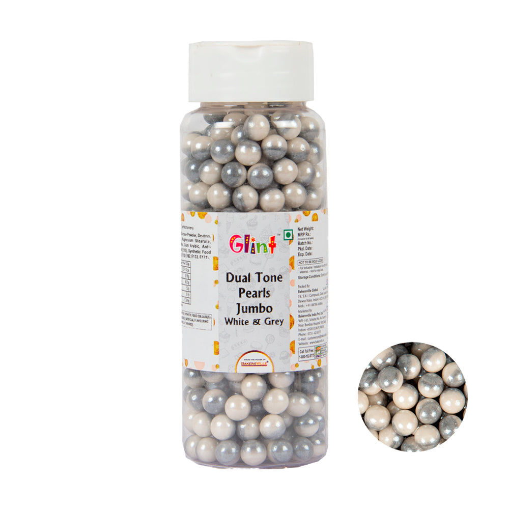 Glint Dual Tone Pearl Balls for Cake Decoration ( 7mm ) ( White & Grey ), 150g | Dual Colour Cake Sprinkle For Cake Decoration | 150g