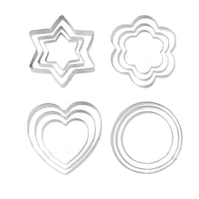 Load image into Gallery viewer, FineDecor Cookie Cutter Stainless Steel Cookie Cutter Set (Heart Shape, Round Shape, Star Shape, Flower Shape) (12 Pieces) - FD 3101
