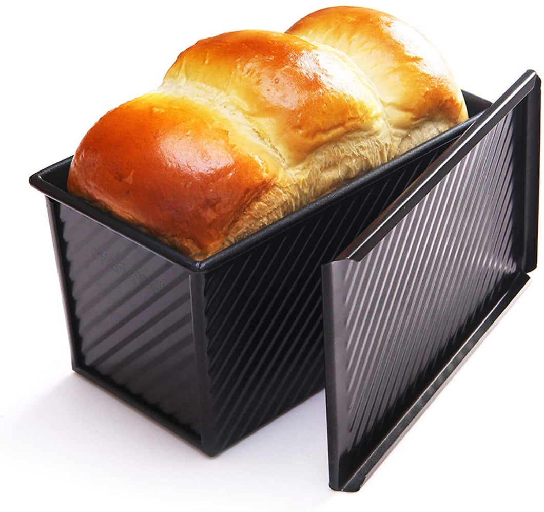 FineDecor Premium Nonstick Carbon Steel Bread Mould, Loaf Pan, Bread Pan, Toast Mould, Bread Tin with Cover Bakeware (Black) for 450 gm, (FD - 3040)