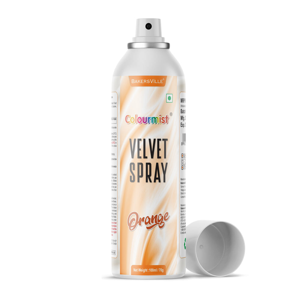 Colourmist Velvet Spray ( Orange ), 100ml | Premium Cocoa Velvet Butter Spray Color for Frozen Dessets & Cakes | ( Orange ) | 100ml