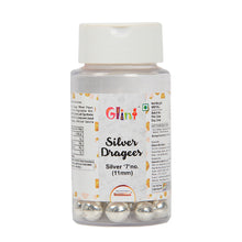 Load image into Gallery viewer, Glint Silver Dragees for Cake - 11 mm, Decorative Silver Ball Shape Dragees For Cake Décor, 75g, Sparkling Effect, Use for Outer Surface Decoration

