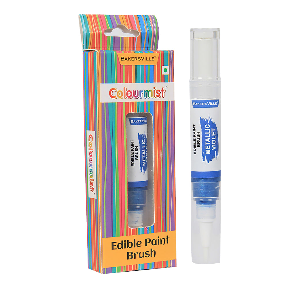 Colourmist Edible Paint Brush With Metallic Paint ( Metallic Violet ) | Food Colour Paint Brush For Dessert | 1pc