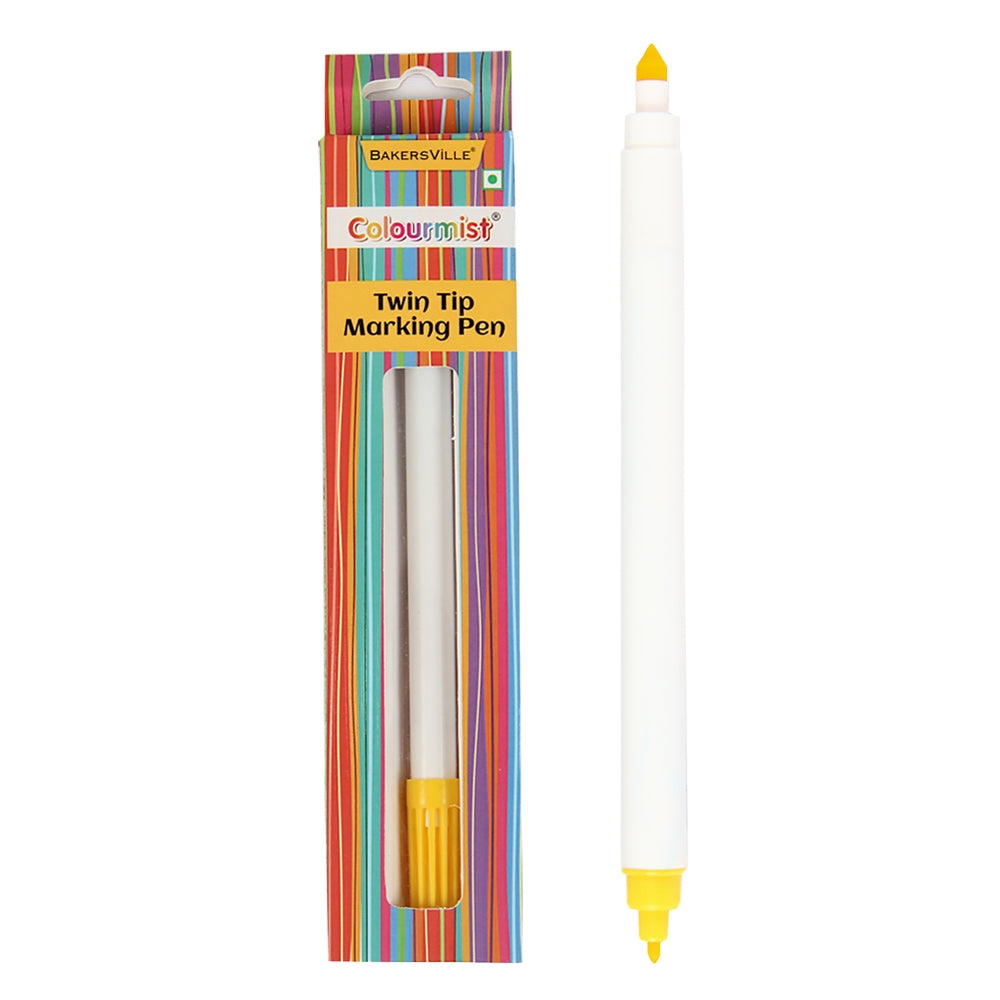Colourmist Twin Tip Marking Pen (Yellow) |Double Side Food Decorating Pens with Fine & Thick Tip for cakes, Cookies, Easter Eggs, Frosting, Macaron