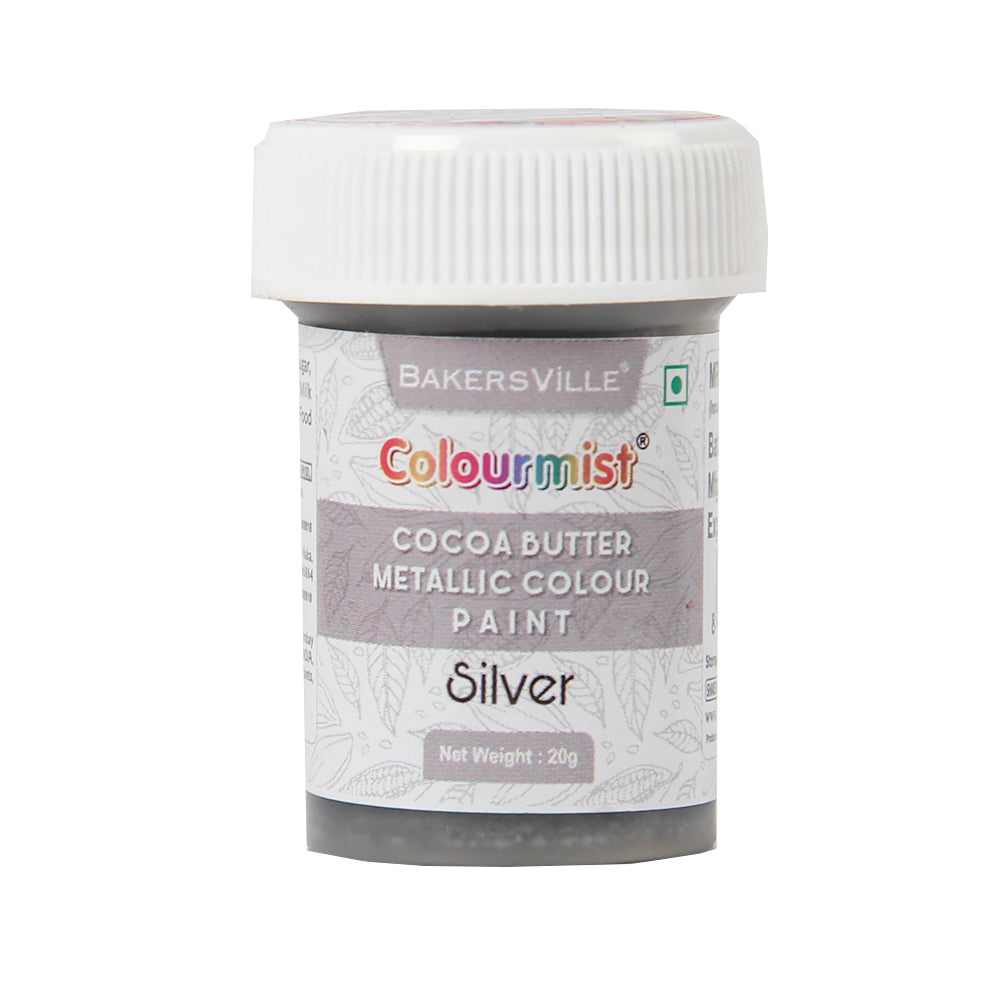 Colourmist Cocoa Butter Metallic Colour Paint (Metallic Silver), 20g | Color Paint For Chocolate, Icing, Airbrush, Gumpaste | Metallic Silver, 20g