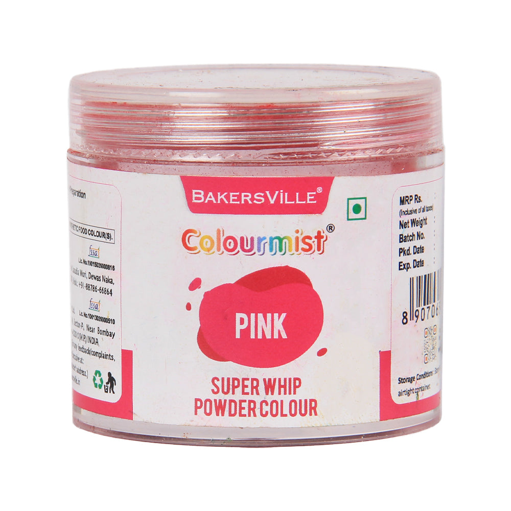 Colourmist Super Whip Edible Powder Colour, (Pink), 30g | Powder Colour For Cream / Icing / Fondant / Frosting / Dessert / Baking |