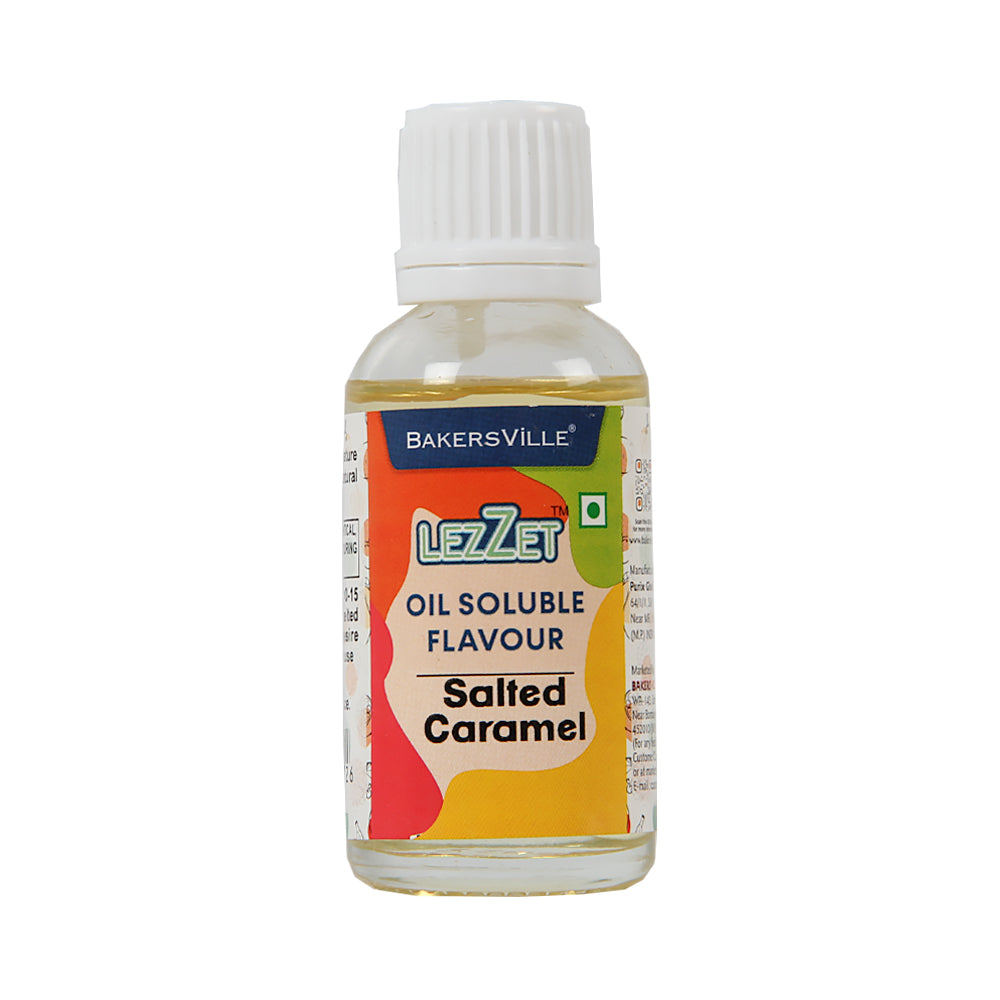Lezzet Premium Concentrated Oil Soluble Flavor Essence (Salted Caramel) for Chocolate, Cake, Candy, Cookies, Ice Creams, Desserts | Sugar-Free | 30ml