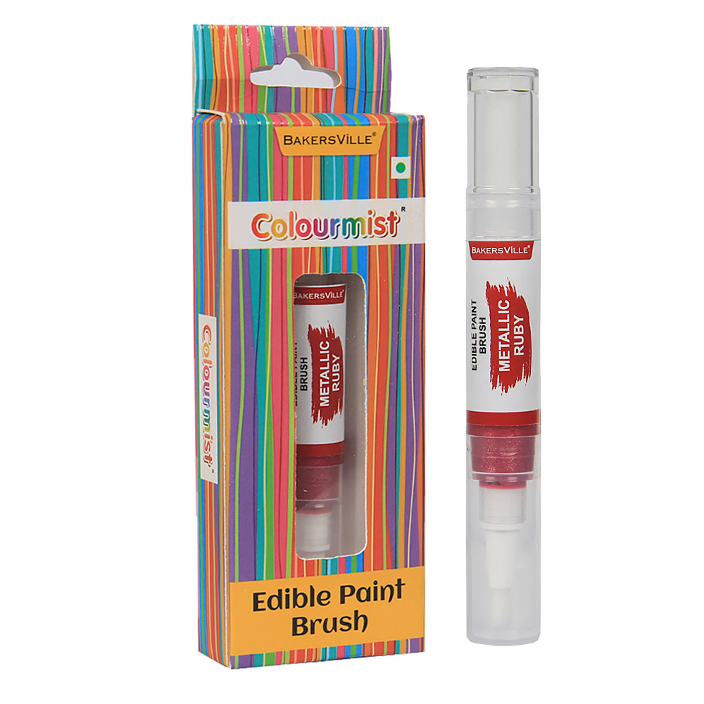Colourmist Edible Paint Brush With Metallic Paint ( Metallic Ruby ) | Food Colour Paint Brush For Dessert | 1pc