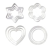 Load image into Gallery viewer, FineDecor Cookie Cutter Stainless Steel Cookie Cutter Set (Heart Shape, Round Shape, Star Shape, Flower Shape) (12 Pieces) - FD 3097

