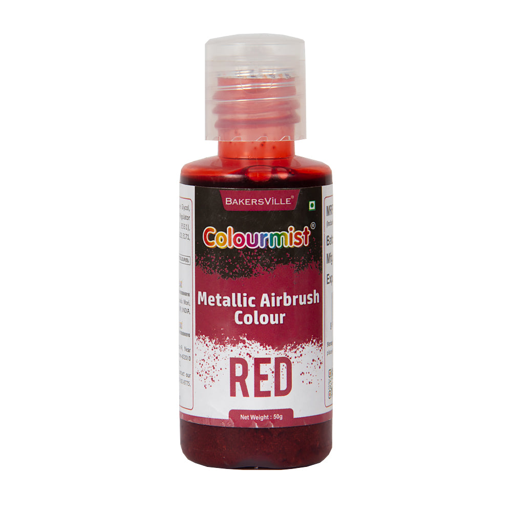 Colourmist Concentrated Vibrant Airbrush Metallic Food Colour (METALLIC RED), 50g | Airbrush Colour For Cakes, Choclate, Fondant, Icing and more