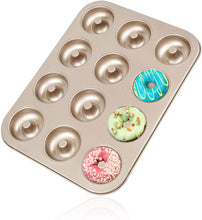 Load image into Gallery viewer, FineDecor Nonstick Carbon Steel Donut Baking Pan, Donut Baking Mould, Bagels Baking Tray for Cake Muffins Doughnut, FD 3108 (12 Cavity)
