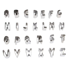 Load image into Gallery viewer, FineDecor Alphabet Letter Mold Tools | Stainless Steel Cookie Cutters  for Fondant Biscuit, Cake, Fruit, Vegetables, or Dough Cut (26 Pcs) - FD 2934
