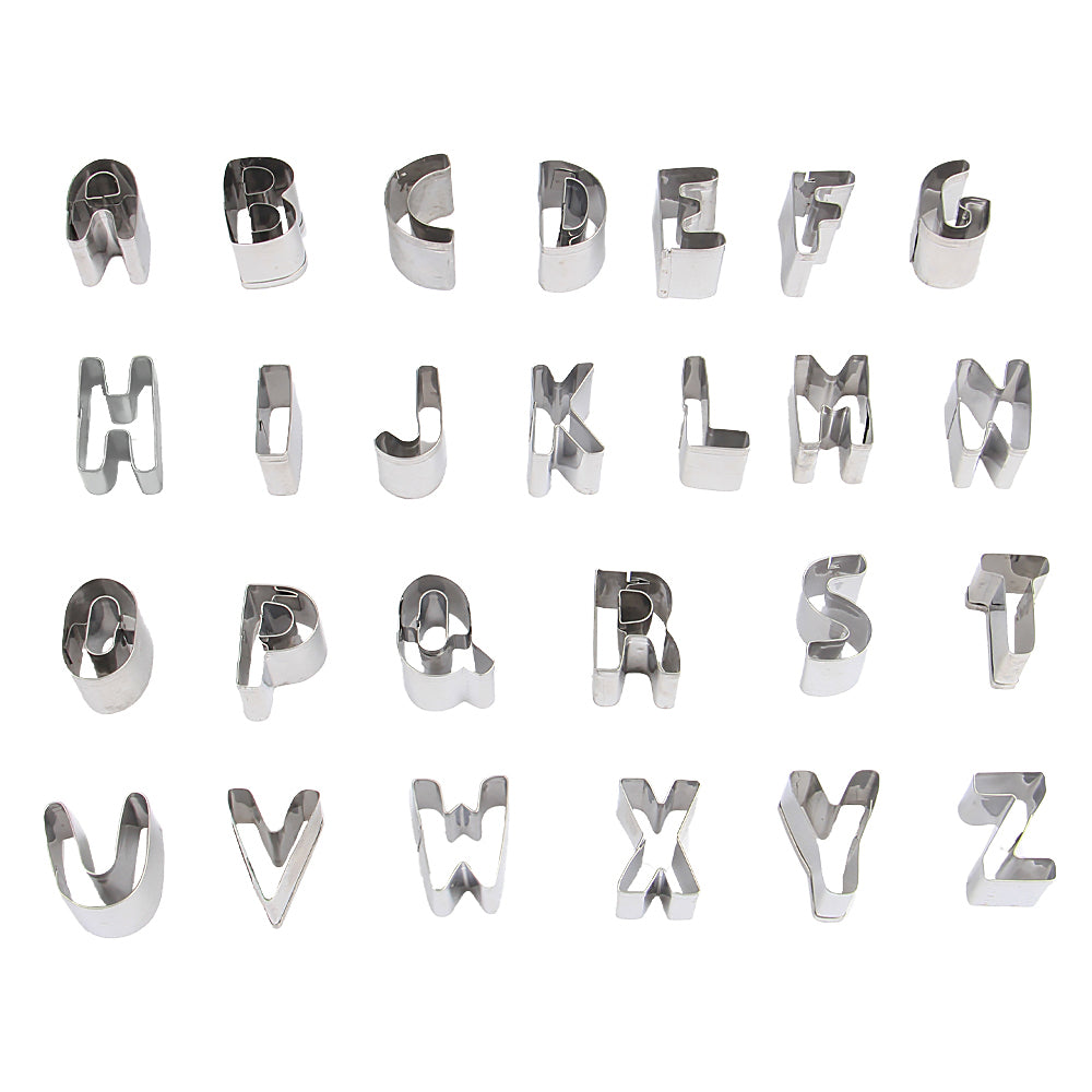 FineDecor Alphabet Letter Mold Tools | Stainless Steel Cookie Cutters  for Fondant Biscuit, Cake, Fruit, Vegetables, or Dough Cut (26 Pcs) - FD 2934