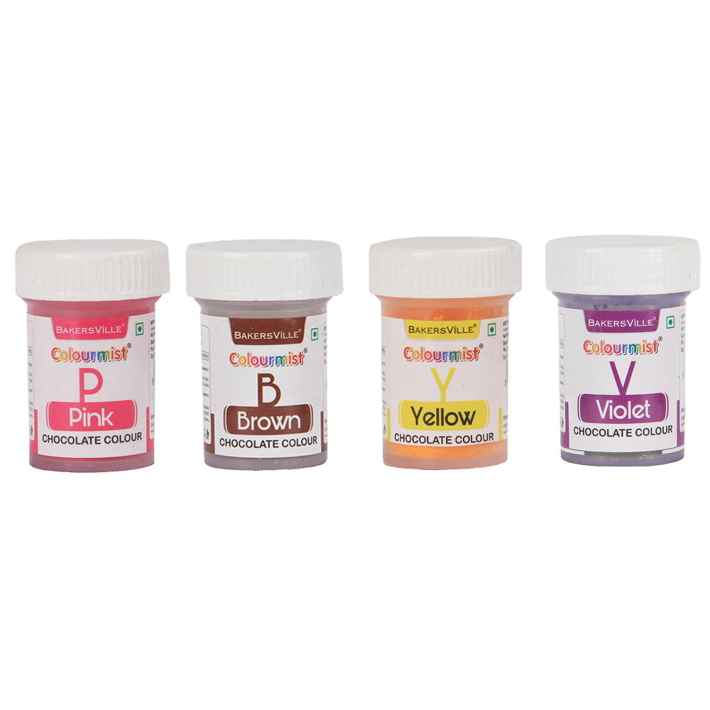 Colourmist Edible Chocolate Powder Colour Assorted 3g each, Pack of 4 Colours (Pink, Brown, Yellow, Violet)