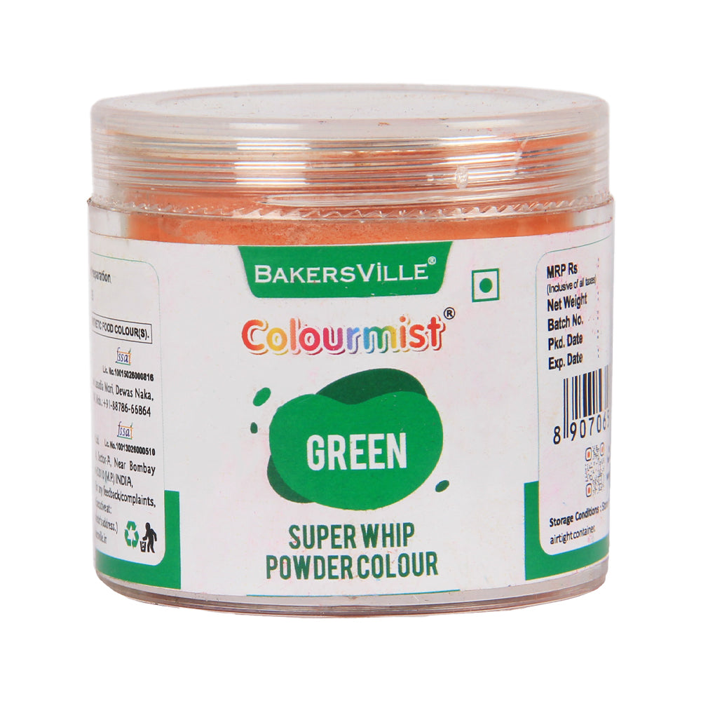 Colourmist Super Whip Edible Powder Colour, (Green), 30g | Powder Colour For Cream / Icing / Fondant / Frosting / Dessert / Baking |