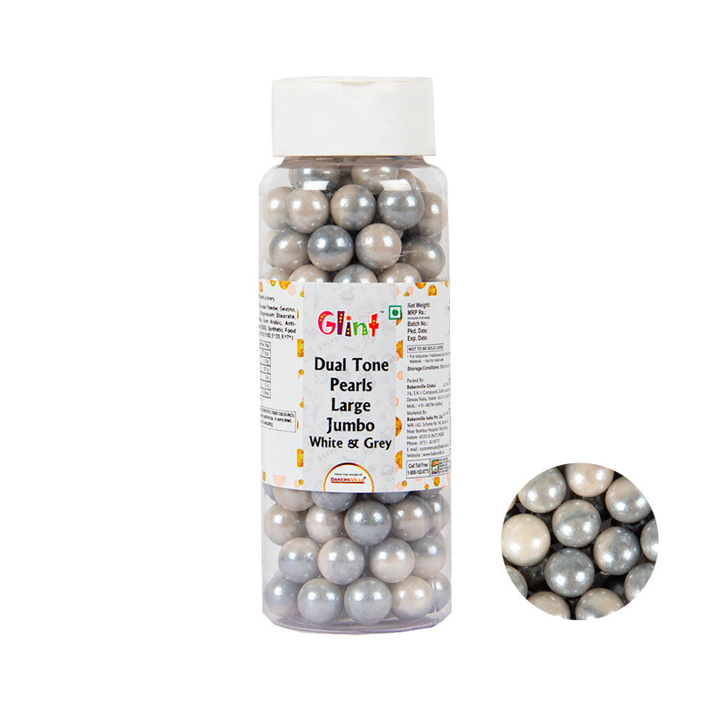 Glint Dual Tone Pearl Balls for Cake Decoration ( 10mm ) ( White & Grey ), 150g | Dual Colour Cake Sprinkle For Cake Decoration | 150g