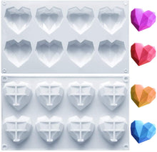 Load image into Gallery viewer, FineDecor Diamond Heart Shape Silicone Mousse Cake Mould for Chocolate Bombs, Non-stick Mould Tray for Valentine, Desserts, FD 3165 (8 Cavity)
