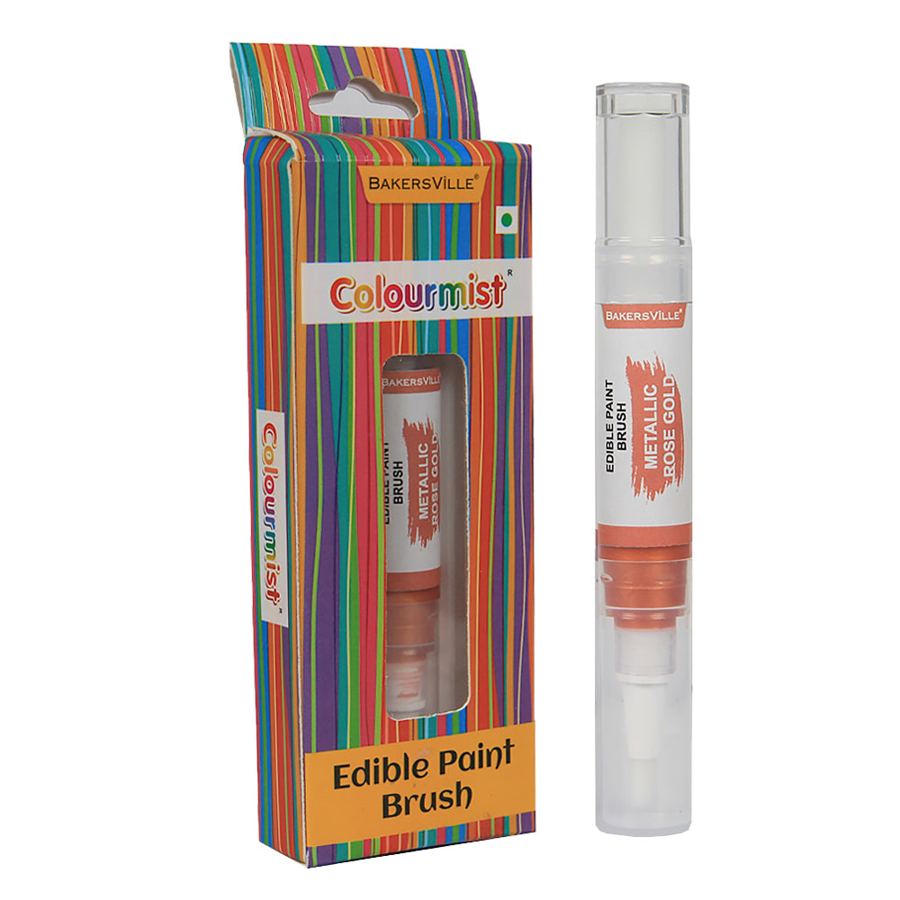 Colourmist Edible Paint Brush With Metallic Paint ( Metallic Rose Gold ) | Food Colour Paint Brush For Dessert | 1pc