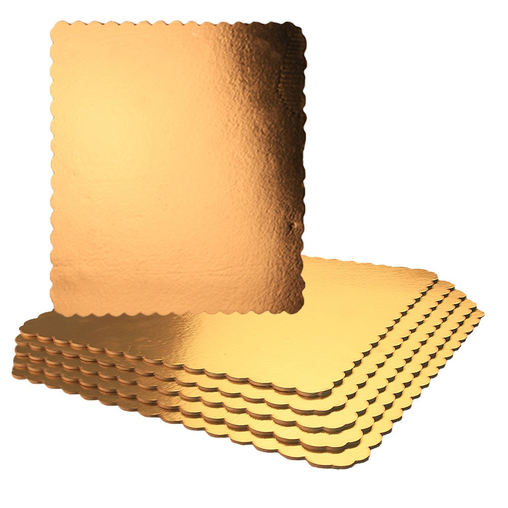 FineDecor Gold Cake Board 10 INCH Square Cardboard (5 Pieces), Cardboard Square Cake Rectangle Base, 10 Inches Diameter (Gold)
