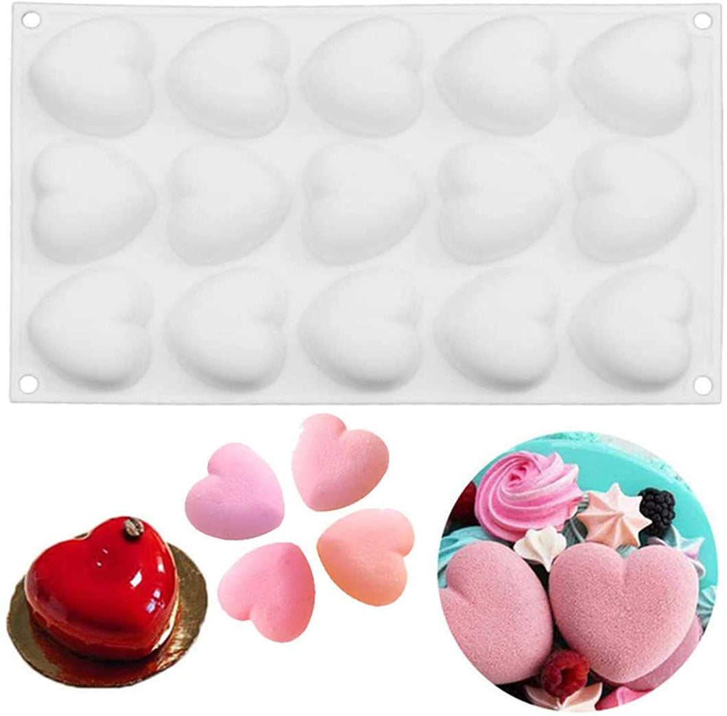 FineDecor Heart Shape Silicone Mousse Cake Mould, 3D  Mould Tray for Candy Pastry Chocolate Truffle Cupcake Jello Cookie Pudding FD 3164 (15 Cavity)