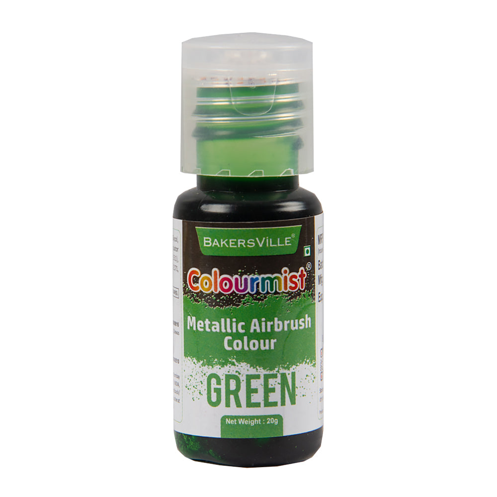Colourmist Concentrated Vibrant Airbrush Metallic Food Colour (METALLIC GREEN), 20g | Airbrush Colour For Cakes, Choclate, Fondant, Icing and more