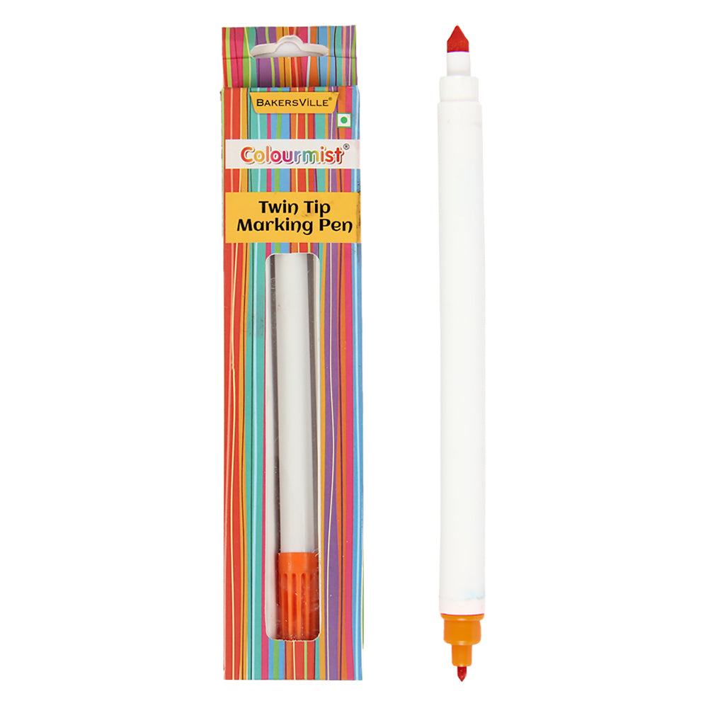 Colourmist Twin Tip Marking Pen (Orange) |Double Side Food Decorating Pens with Fine & Thick Tip for cakes, Cookies, Easter Eggs, Frosting, Macaron