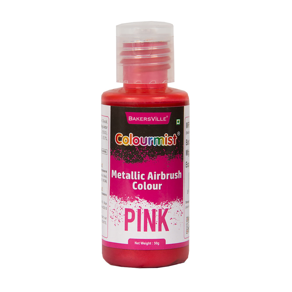 Colourmist Concentrated Vibrant Airbrush Metallic Food Colour (METALLIC PINK), 50g | Airbrush Colour For Cakes, Choclate, Fondant, Icing and more