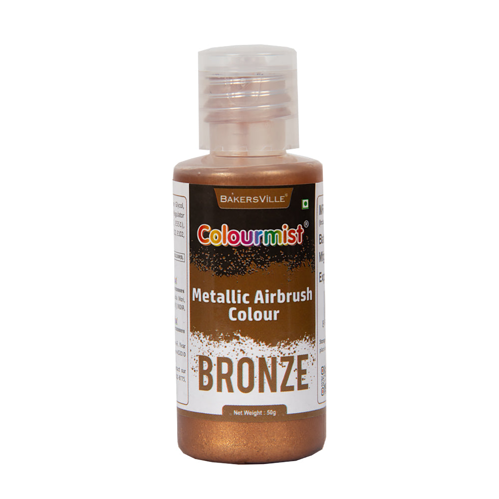 Colourmist Concentrated Vibrant Airbrush Metallic Food Colour (METALLIC BRONZE), 50g | Airbrush Colour For Cakes, Choclate, Fondant, Icing and more