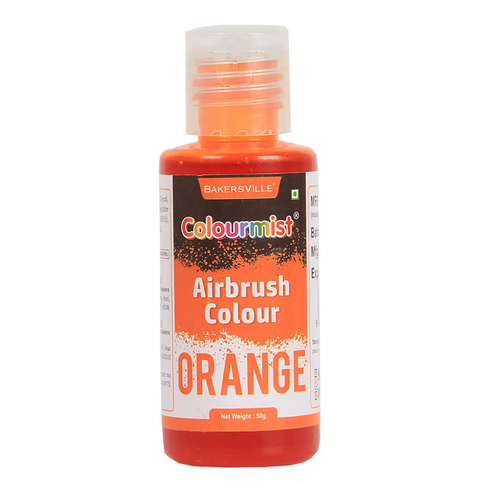 Colourmist Edible Concentrated Vibrant Airbrush Colour (ORANGE), 50g  | Airbrush Colour For Cakes, Choclate, Fondant, Icing and more | ORANGE, 50g