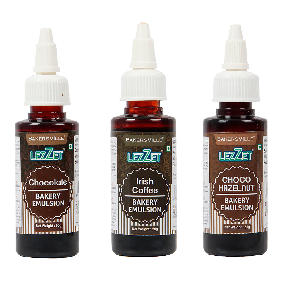 Lezzet Premium Bakery Emulsion Assorted 50g Each, Pack of 3(Chocolate,Irish Coffee,Choco Hazelnut), Extract Replacement